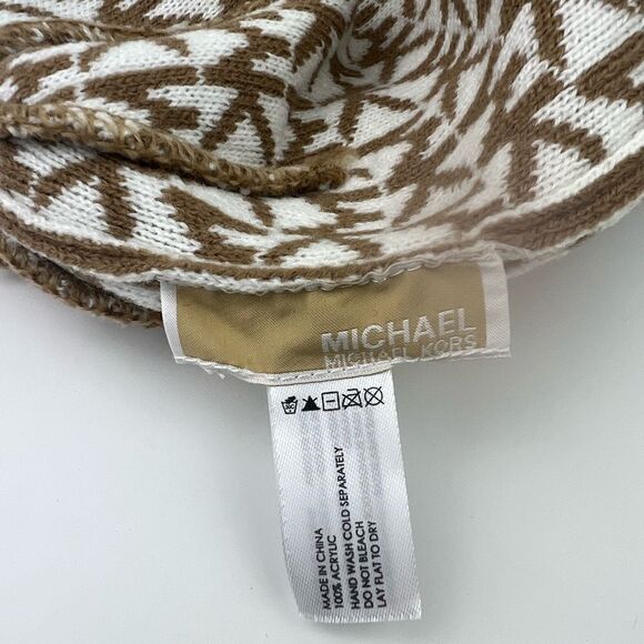 Michael Kors MK Repeat Logo Knitted Beanie Hat, Camel /Cream, One Size - Picture 5 of 5